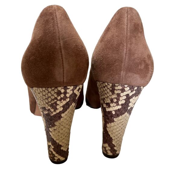 Plenty Tracy Reese Heels 7.5  EU 38 Suede Open Toe Pumps 3.75" High Snake Print - Picture 2 of 9